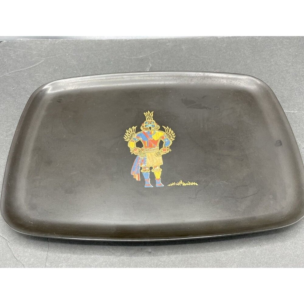Kachina Couroc Tray Vintage Serving Hand Inlaid Monterey CA